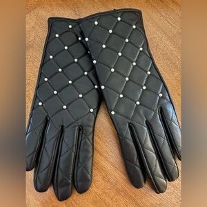 Chico's Black Quilted Gloves with Pearl Studs, Size M